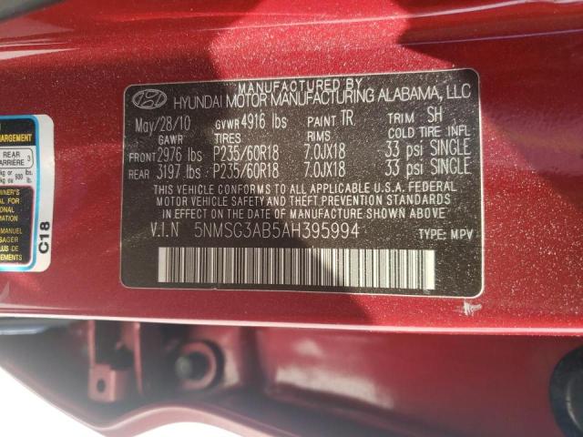 Photo 10 from auction – 2010 HYUNDAI SANTA FE G with VIN 5NMSG3AB5AH395994
