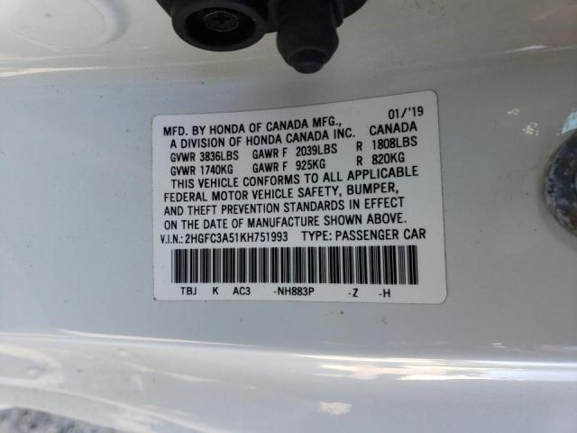 Photo 10 from auction – 2019 HONDA CIVIC SI with VIN 2HGFC3A51KH751993