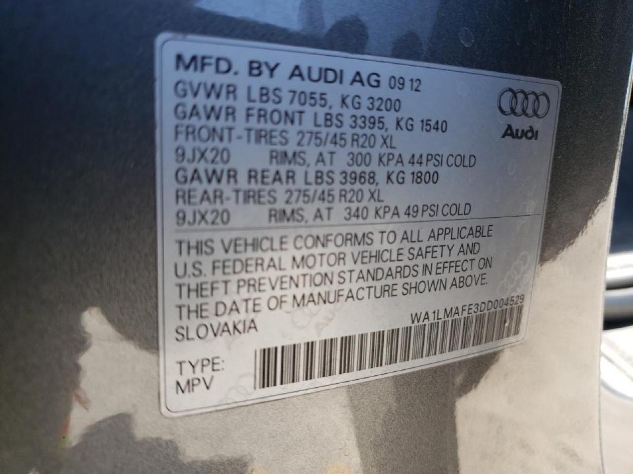 Photo 10 from auction – 2013 AUDI Q7 PREMIUM with VIN WA1LMAFE3DD004529