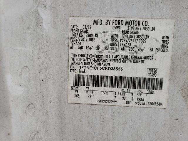 Photo 10 from auction – 2012 FORD F150 with VIN 1FTNF1CF5CKD33555
