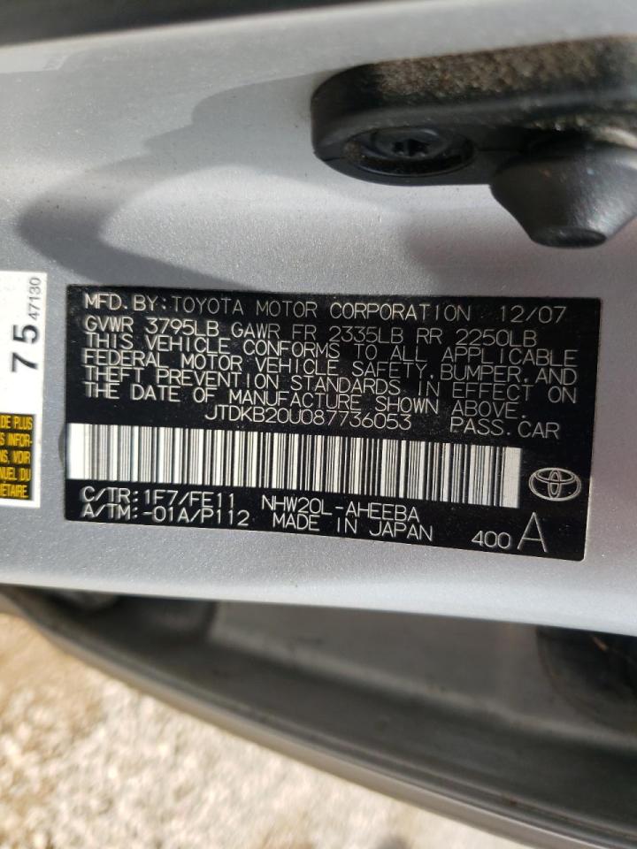 Photo 10 from auction – 2008 TOYOTA PRIUS with VIN JTDKB20U087736053