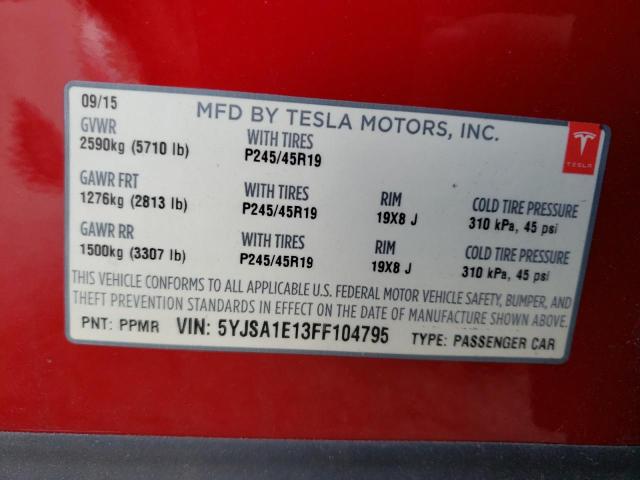 Photo 10 from auction – 2015 TESLA MODEL S with VIN 5YJSA1E13FF104795