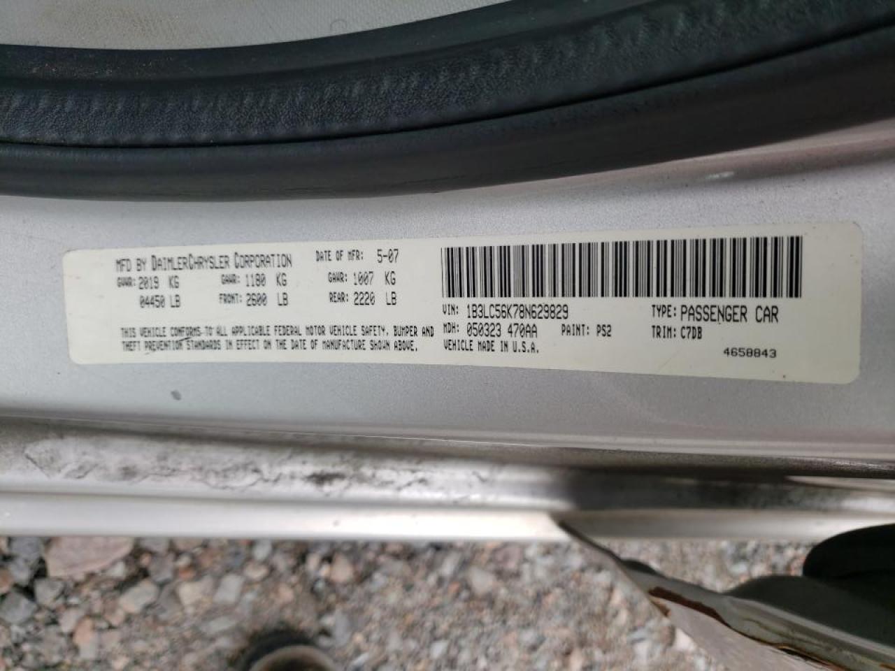 Photo 10 from auction – 2008 DODGE AVENGER SX with VIN 1B3LC56K78N629829