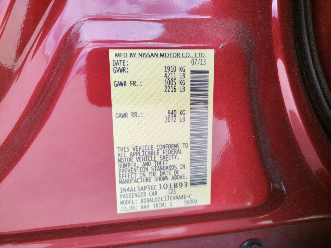 Photo 10 from auction – 2014 NISSAN ALTIMA with VIN 1N4AL3AP3EC101893