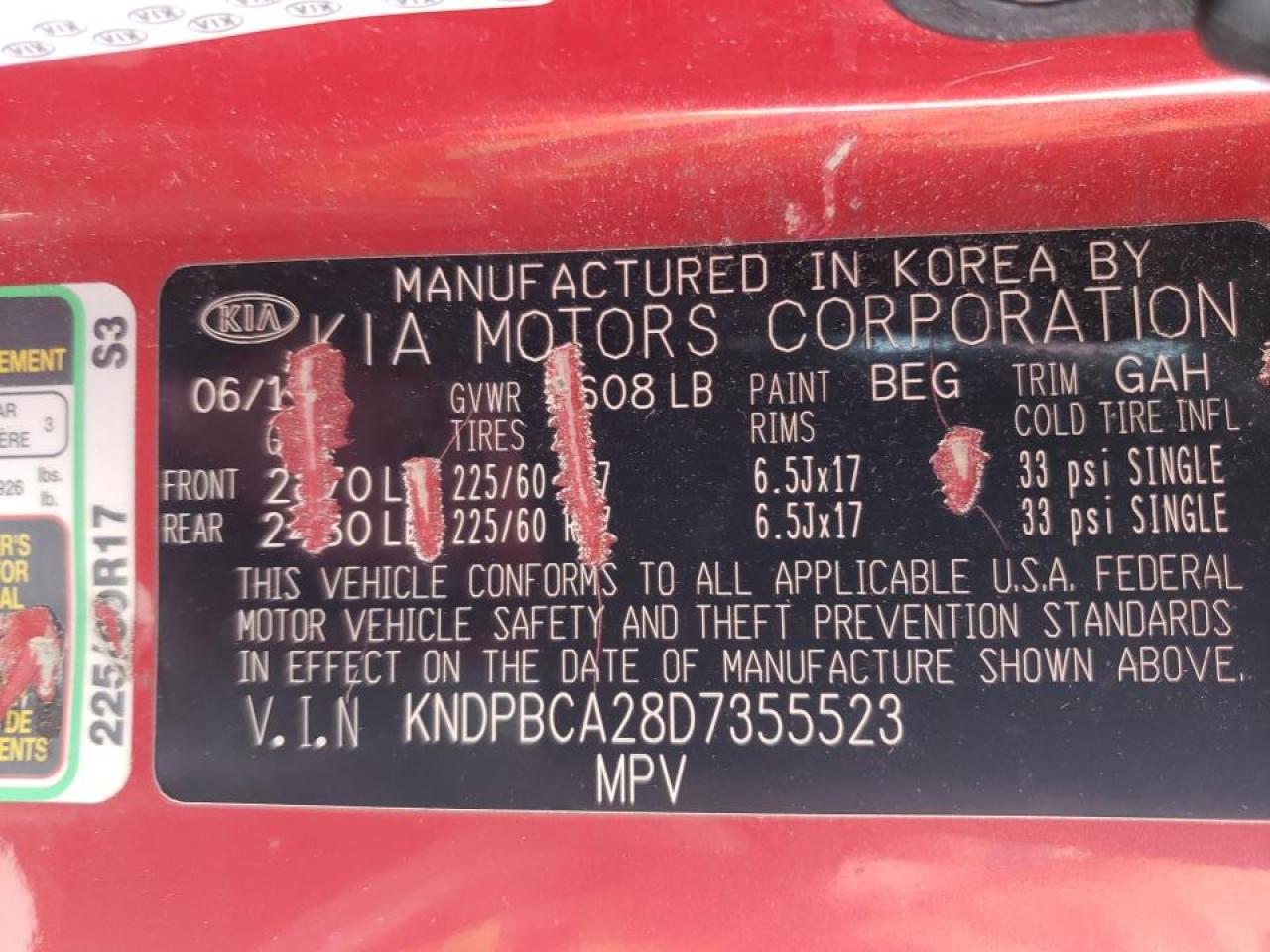 Photo 10 from auction – 2013 KIA SPORTAGE L with VIN KNDPBCA28D7355523