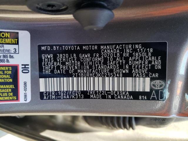 Photo 10 from auction – 2019 TOYOTA COROLLA L with VIN 2T1BURHE3KC215348