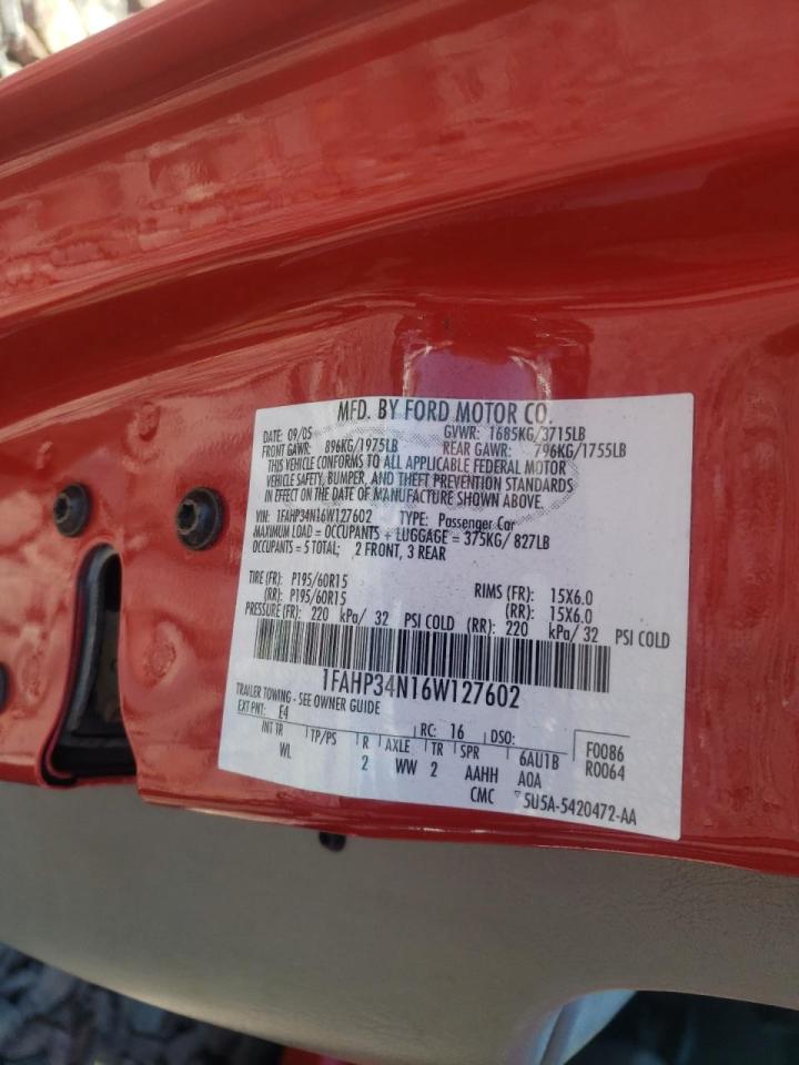 Photo 10 from auction – 2006 FORD FOCUS ZX4 with VIN 1FAHP34N16W127602