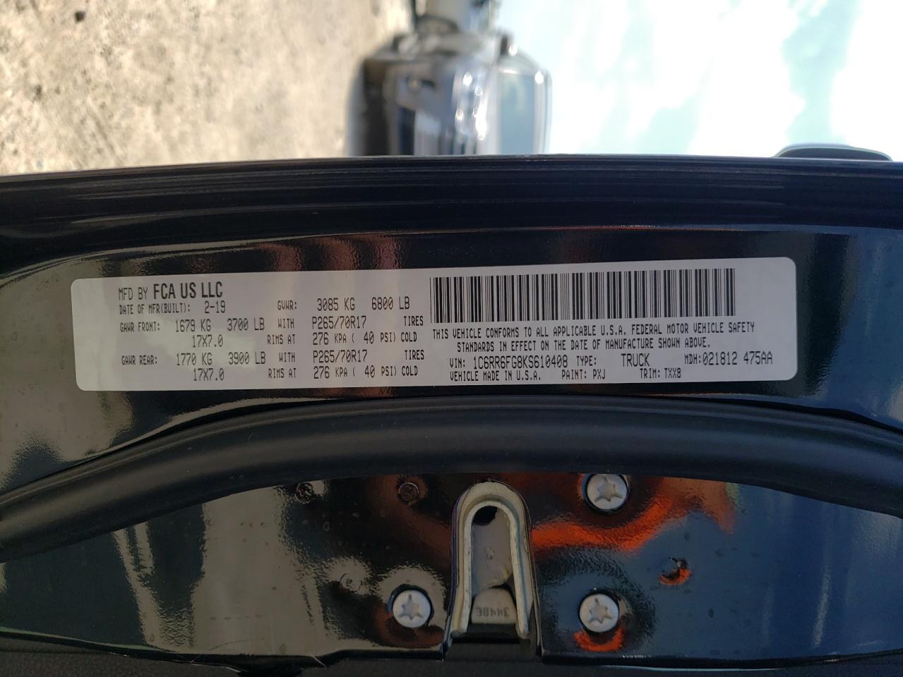 Photo 10 from auction – 2019 RAM 1500 CLASS with VIN 1C6RR6FG8KS610408