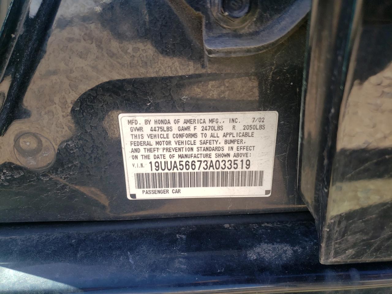 Photo 10 from auction – 2003 ACURA 3.2TL with VIN 19UUA56673A033519