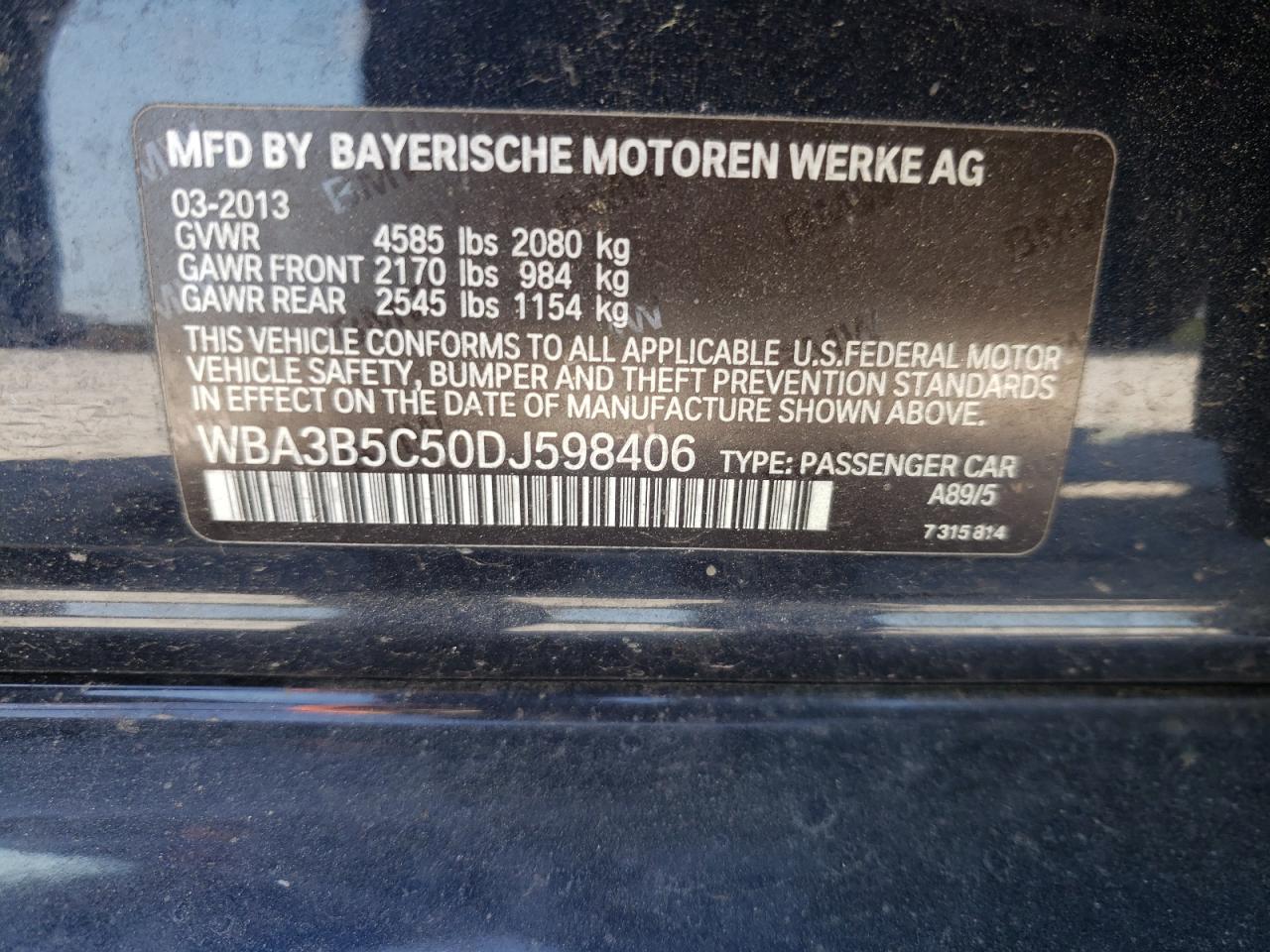 Photo 10 from auction – 2013 BMW 328 I with VIN WBA3B5C50DJ598406