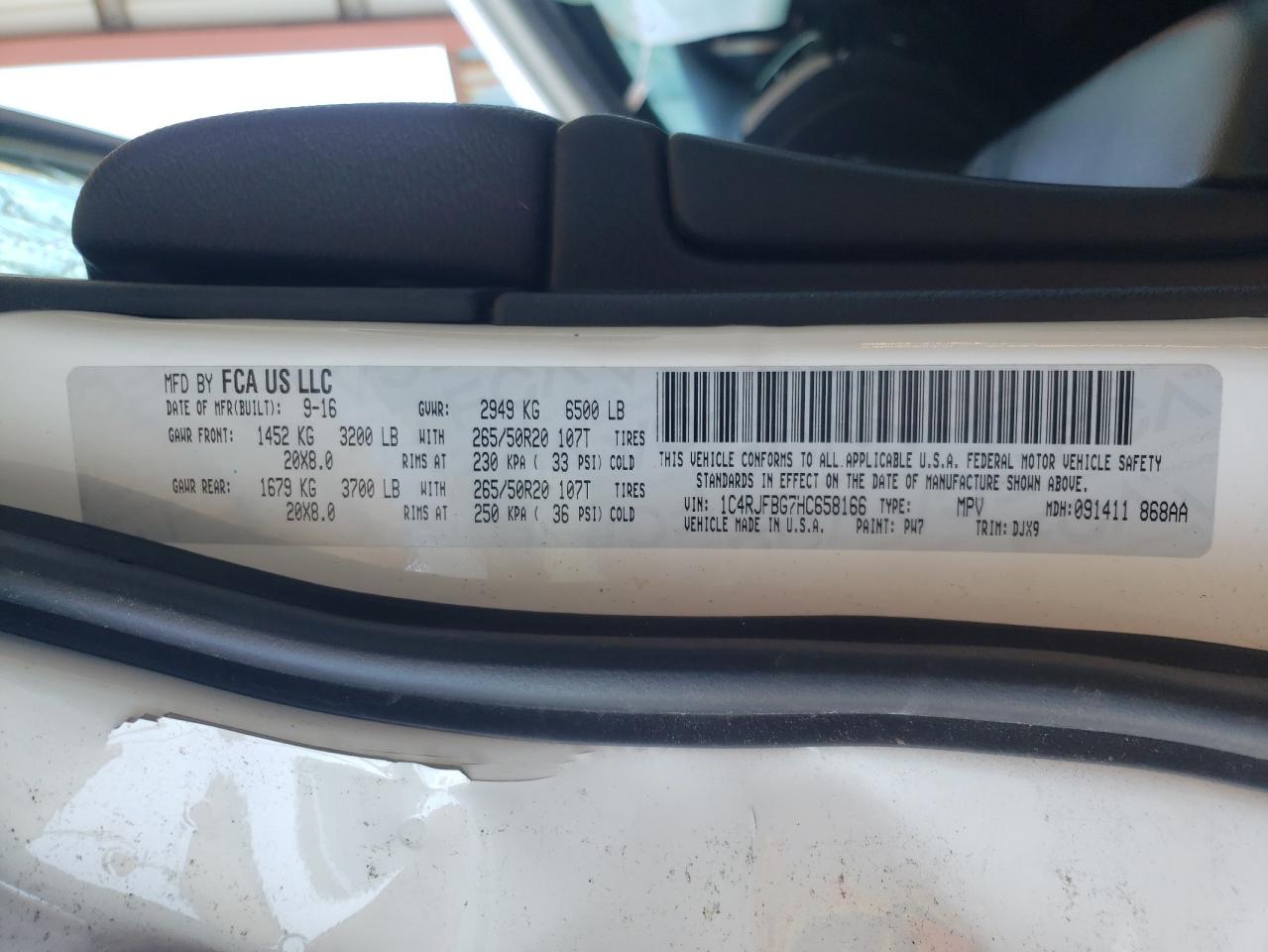 Photo 10 from auction – 2017 JEEP GRAND CHER with VIN 1C4RJFBG7HC658166