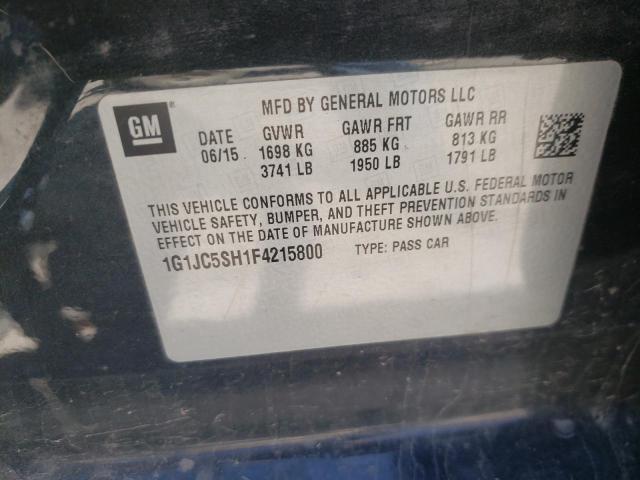 CHEVROLET SONIC LT 2015 with VIN 1G1JC5SH1F4215800 - Photo from auction