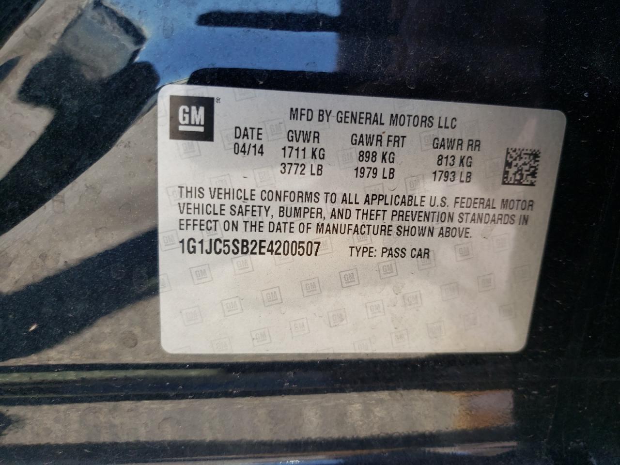 Photo 10 from auction – 2014 CHEVROLET SONIC LT with VIN 1G1JC5SB2E4200507