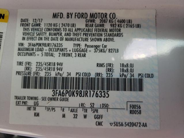 Photo 10 from auction – 2018 FORD FUSION with VIN 3FA6P0K98JR176335