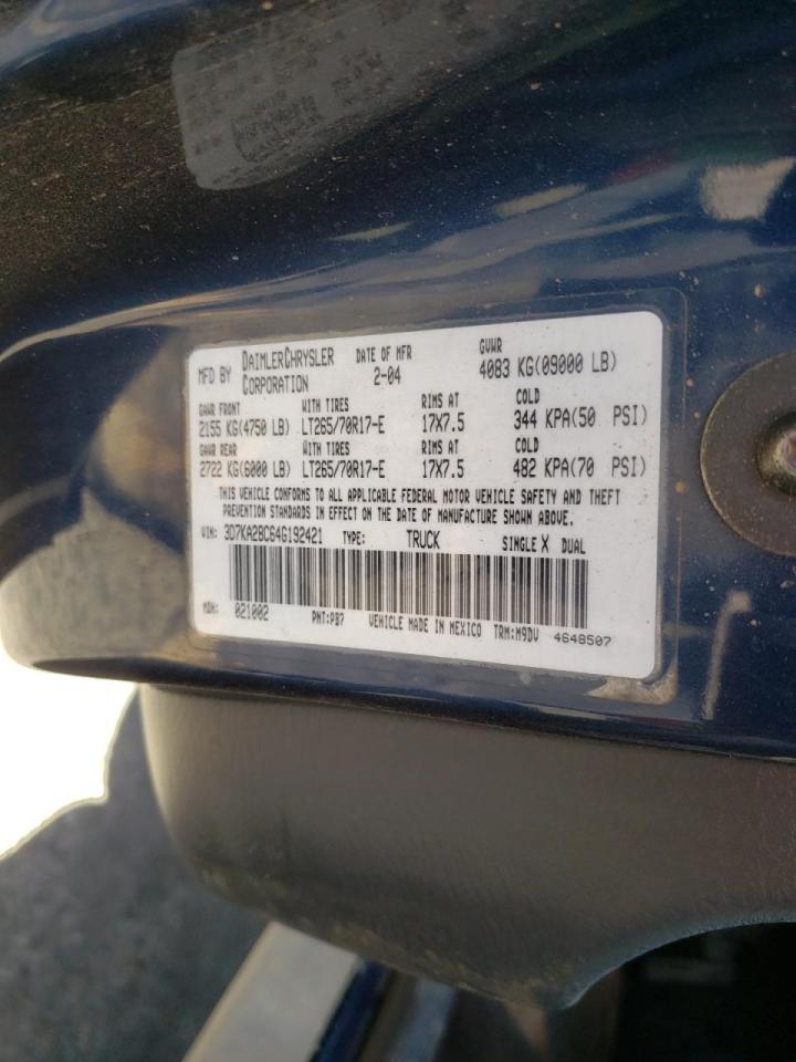 Photo 10 from auction – 2004 DODGE RAM 2500 S with VIN 3D7KA28C64G192421