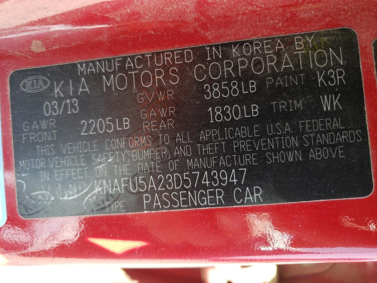 Photo 10 from auction – 2013 KIA FORTE EX with VIN KNAFU5A23D5743947