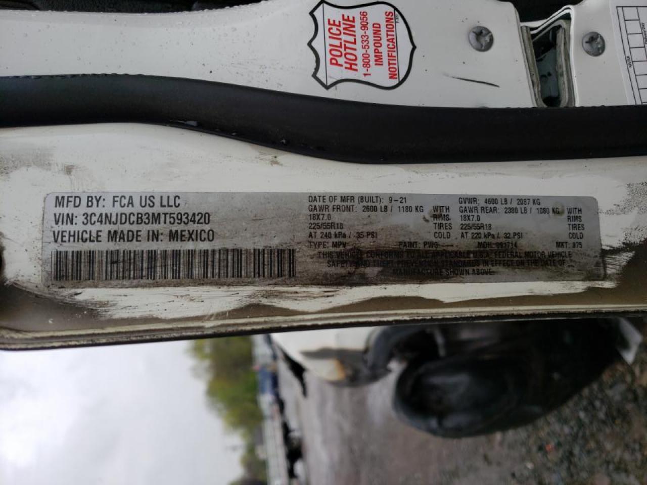 Photo 10 from auction – 2021 JEEP COMPASS LI with VIN 3C4NJDCB3MT593420