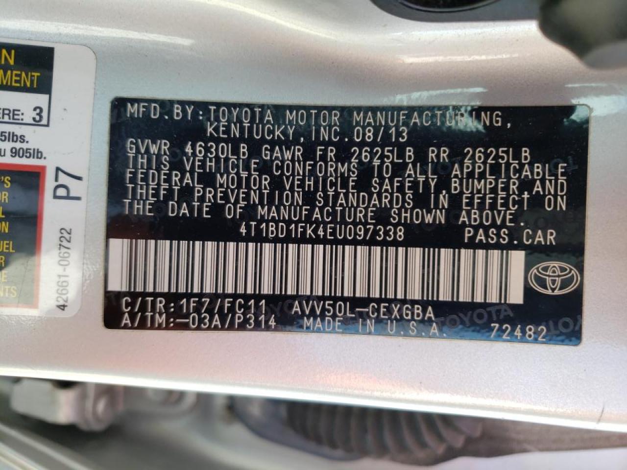 Photo 10 from auction – 2014 TOYOTA CAMRY HYBR with VIN 4T1BD1FK4EU097338
