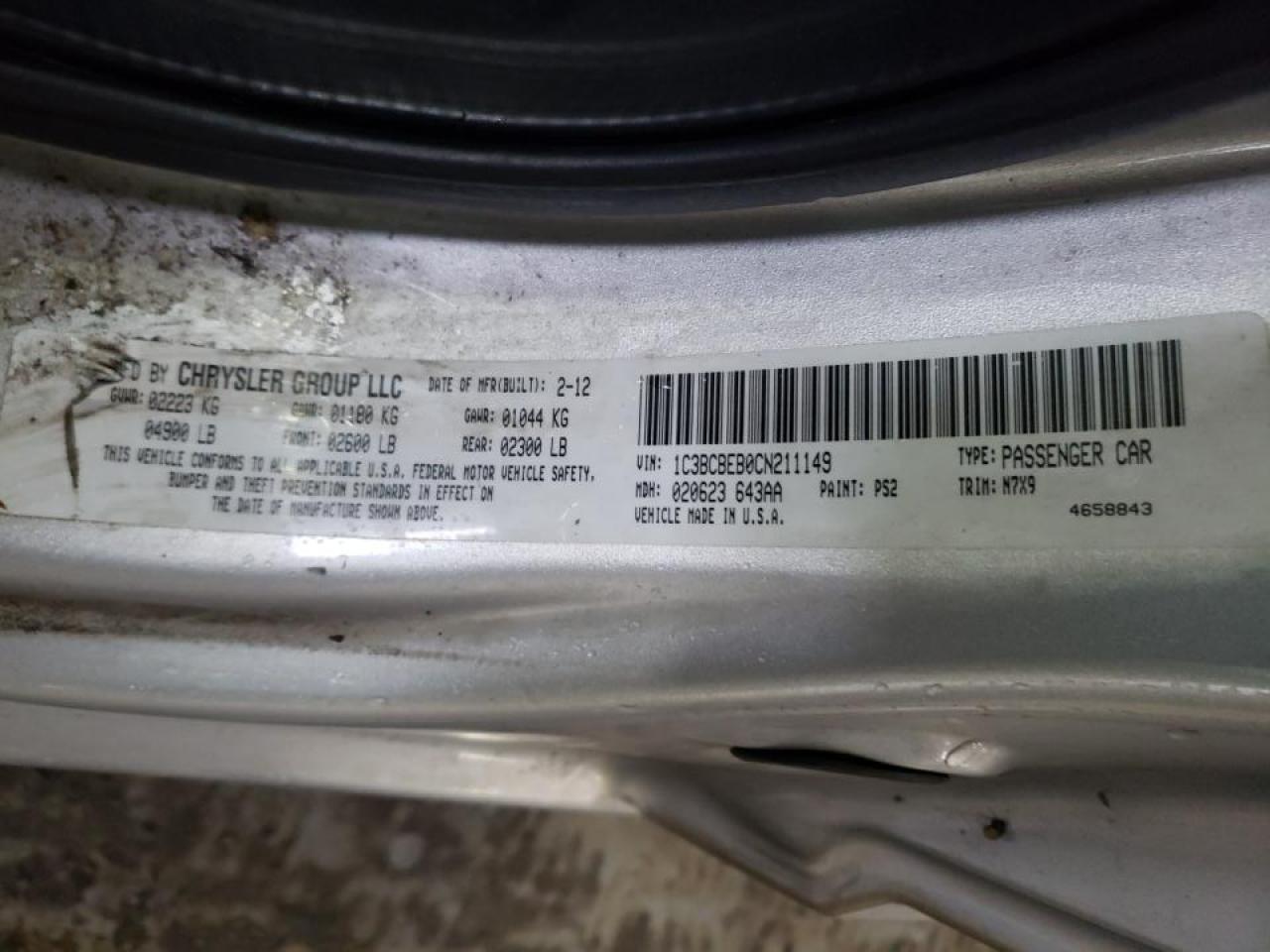 Photo 10 from auction – 2012 CHRYSLER 200 TOURIN with VIN 1C3BCBEB0CN211149