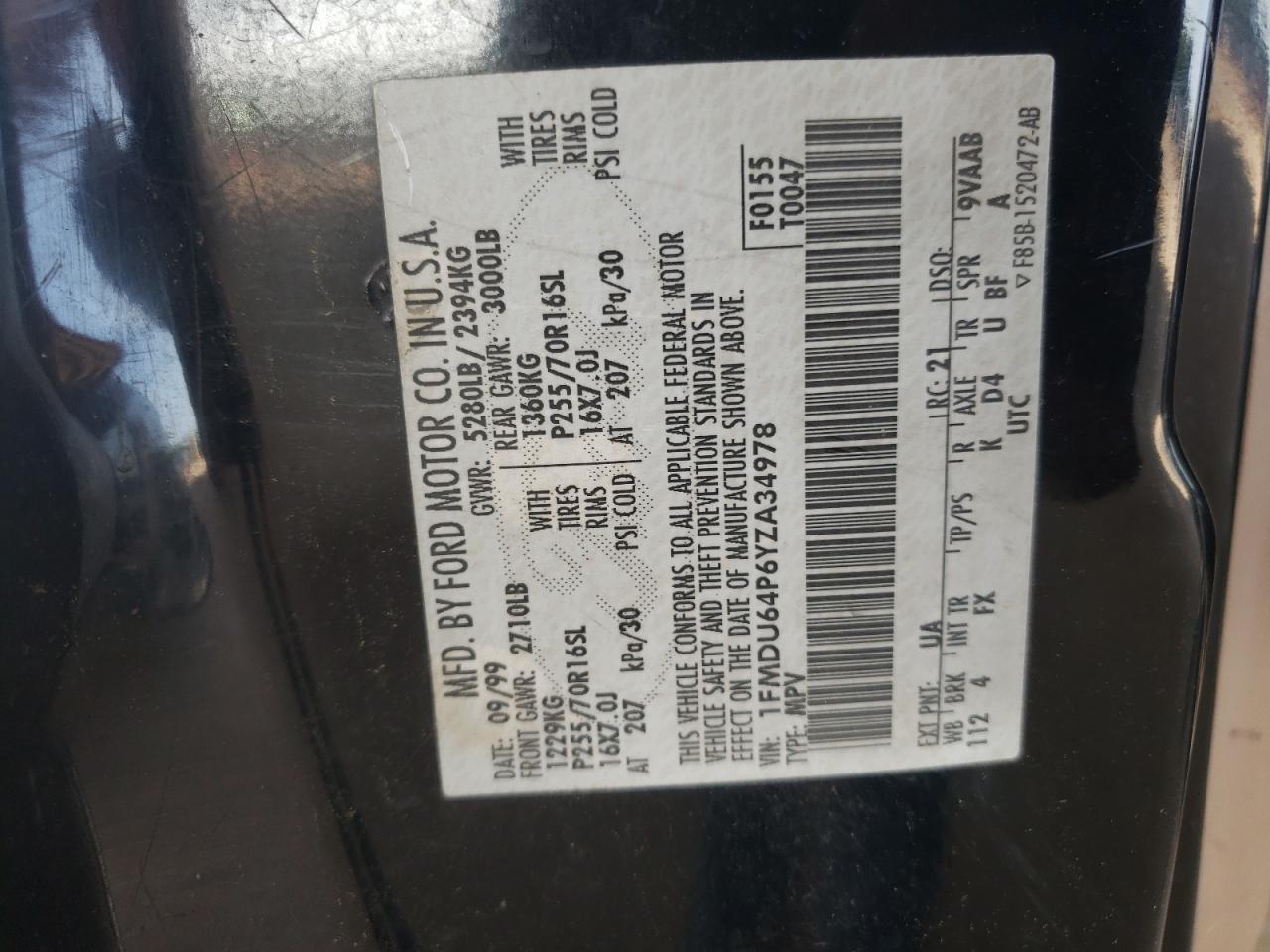 Photo 10 from auction – 2000 FORD EXPLORER E with VIN 1FMDU64P6YZA34978