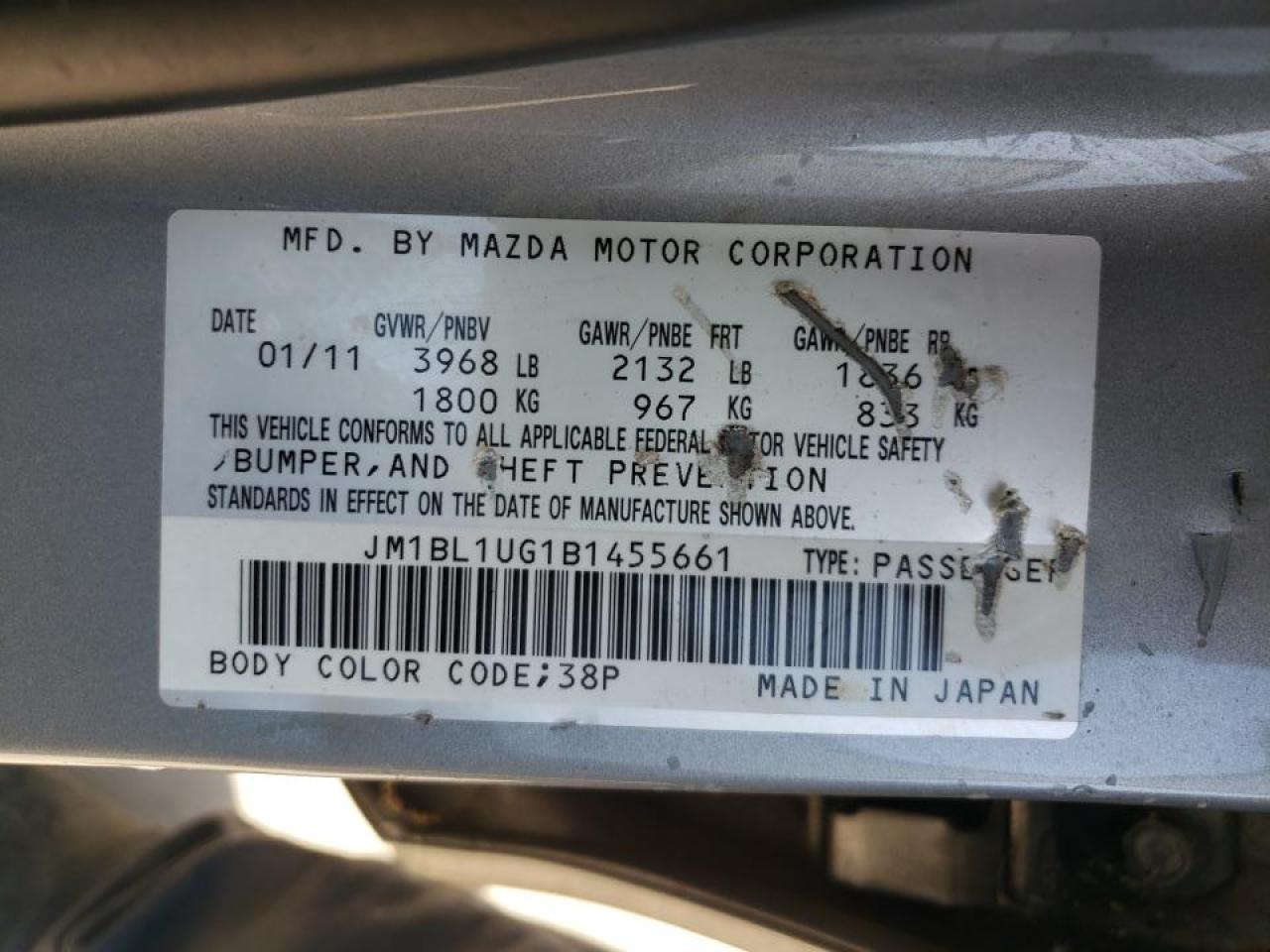 Photo 10 from auction – 2011 MAZDA 3 I with VIN JM1BL1UG1B1455661