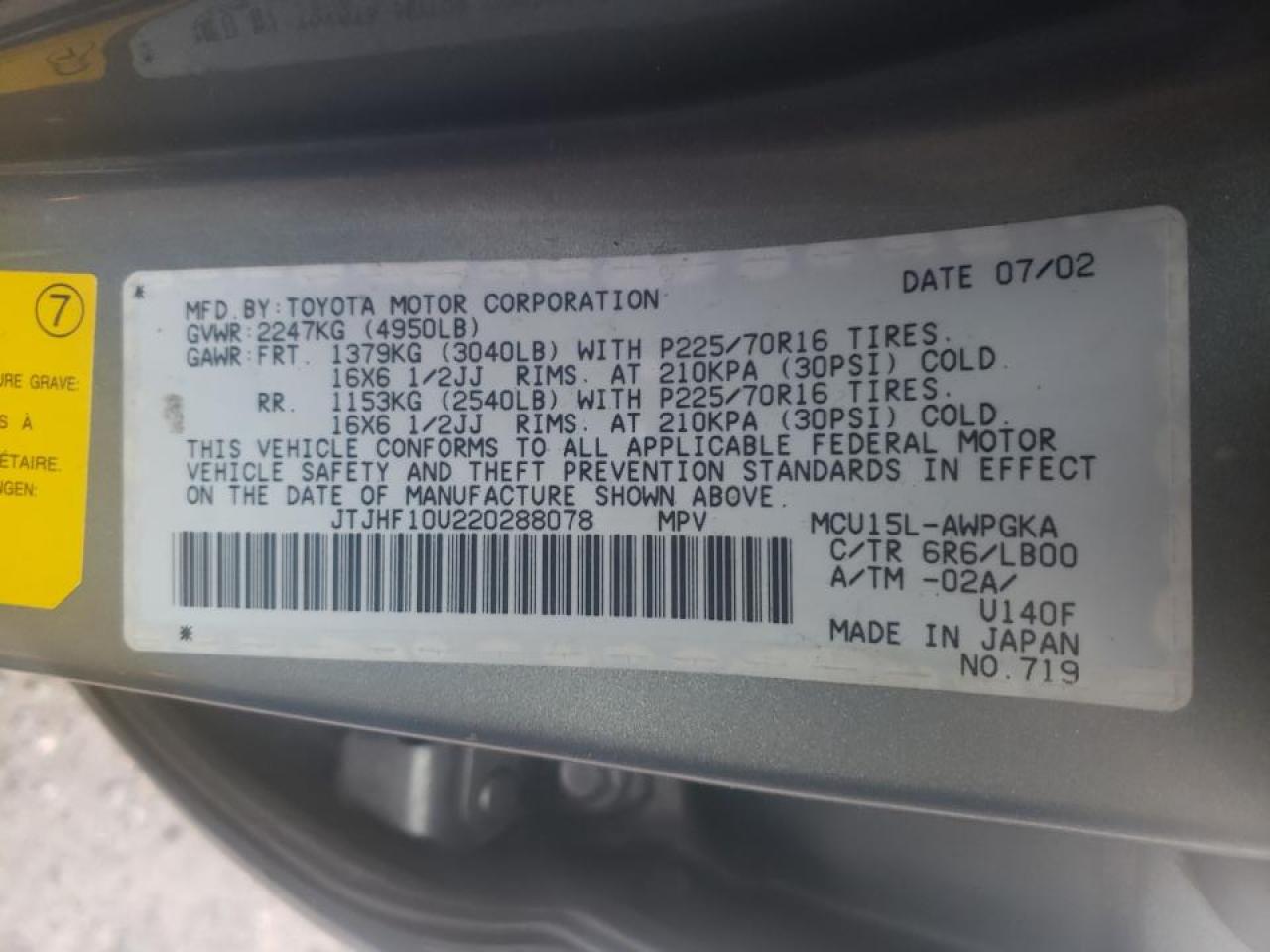 Photo 10 from auction – 2002 LEXUS RX 300 with VIN JTJHF10U220288078