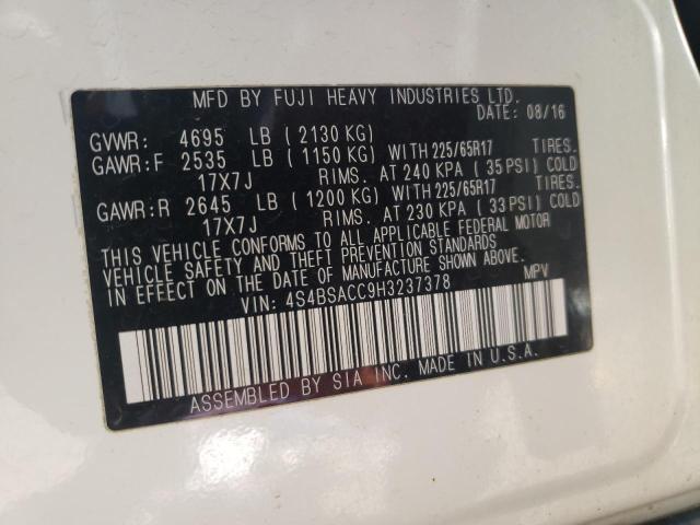 Photo 10 from auction – 2017 SUBARU OUTBACK 2. with VIN 4S4BSACC9H3237378