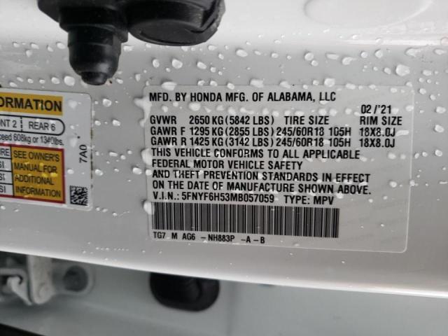 Photo 10 from auction – 2021 HONDA PILOT EXL with VIN 5FNYF6H53MB057059