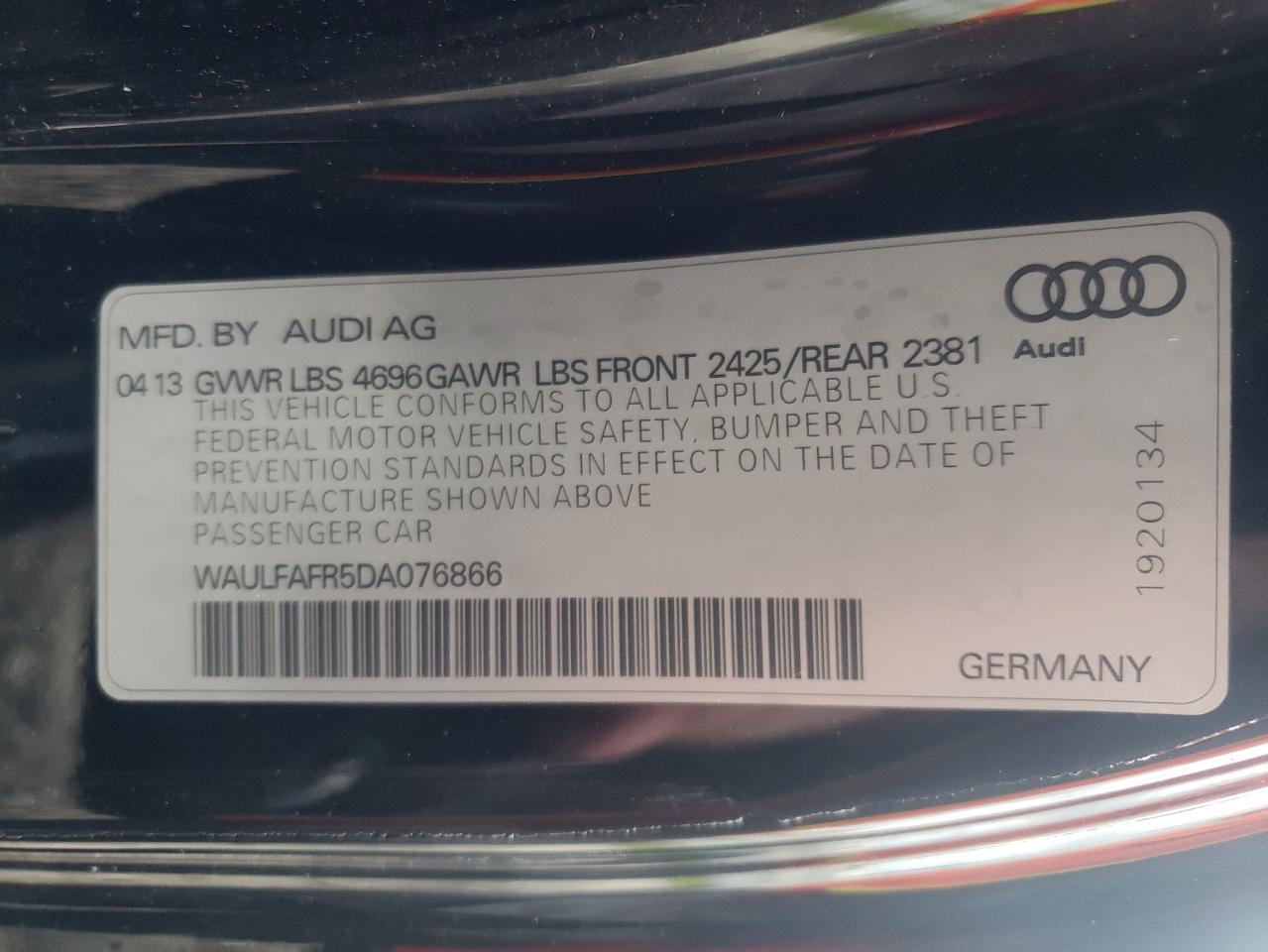 Photo 10 from auction – 2013 AUDI A5 PREMIUM with VIN WAULFAFR5DA076866