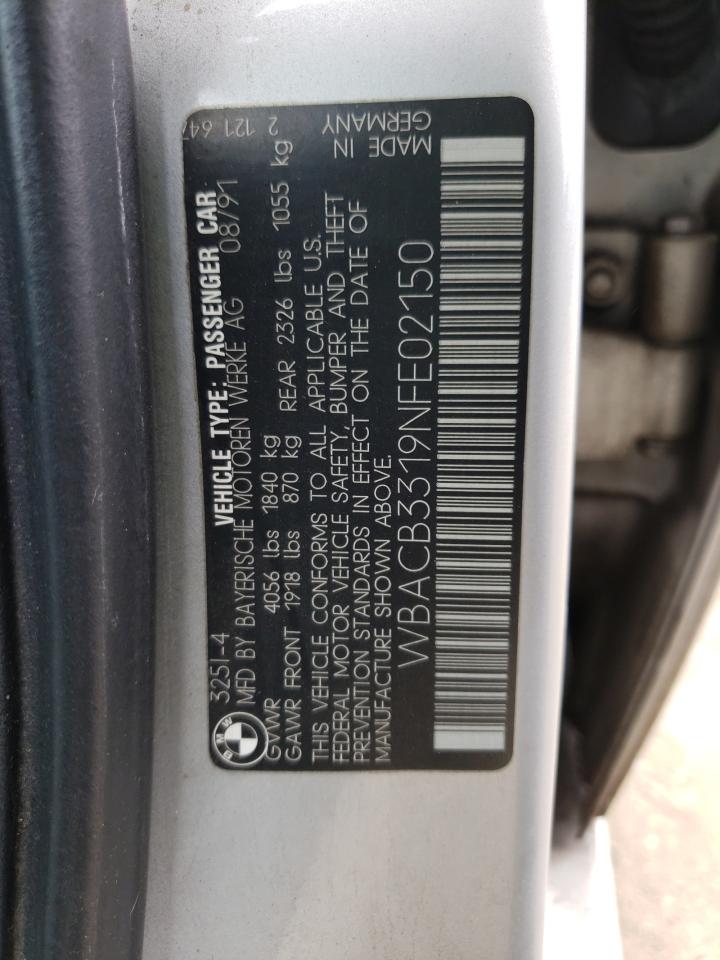 Photo 10 from auction – 1992 BMW 325 I with VIN WBACB3319NFE02150