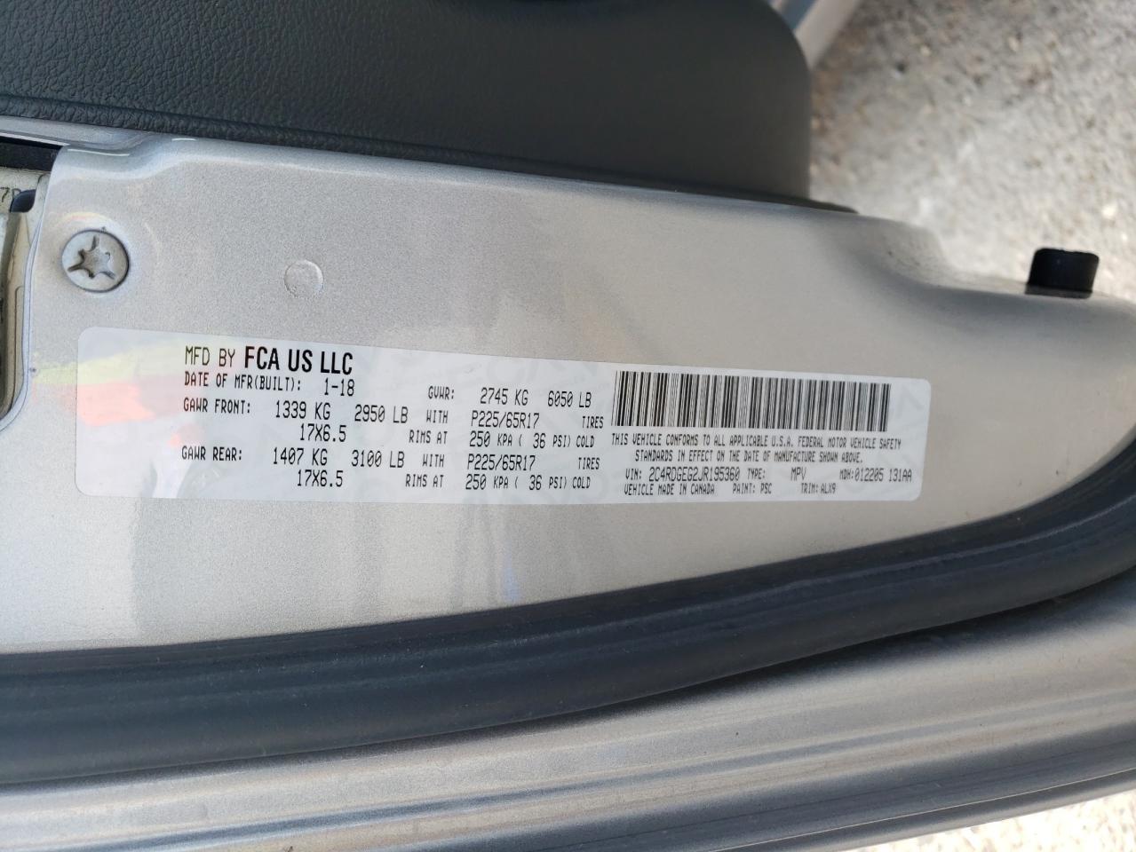 Photo 10 from auction – 2018 DODGE GRAND CARA with VIN 2C4RDGEG2JR195360