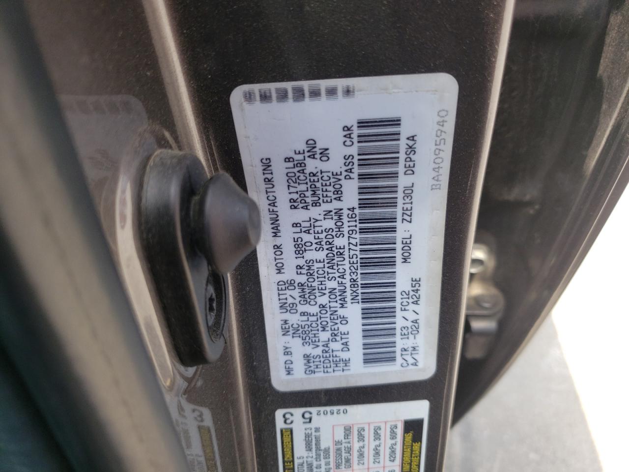 Photo 10 from auction – 2007 TOYOTA COROLLA CE with VIN 1NXBR32E57Z791164