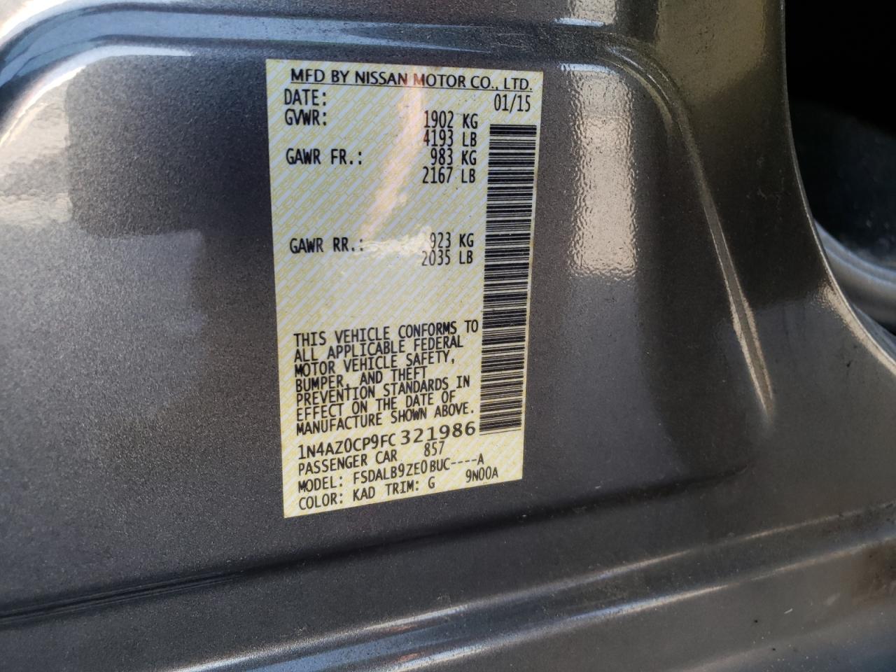 Photo 10 from auction – 2015 NISSAN LEAF S with VIN 1N4AZ0CP9FC321986