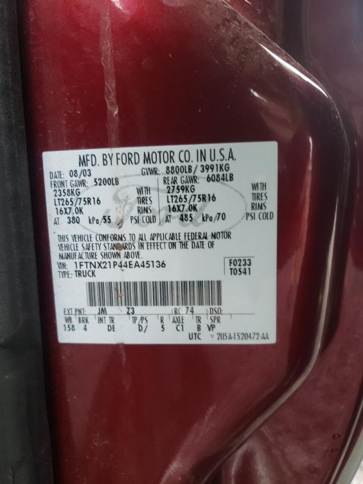 Photo 10 from auction – 2004 FORD F250 SUPER with VIN 1FTNX21P44EA45136