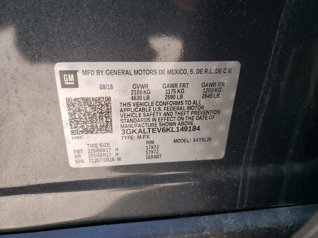 Photo 10 from auction – 2019 GMC TERRAIN SL with VIN 3GKALTEV6KL149184