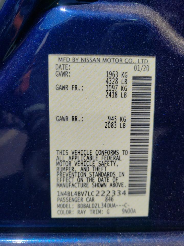 Photo 10 from auction – 2020 NISSAN ALTIMA S with VIN 1N4BL4BV7LC222334