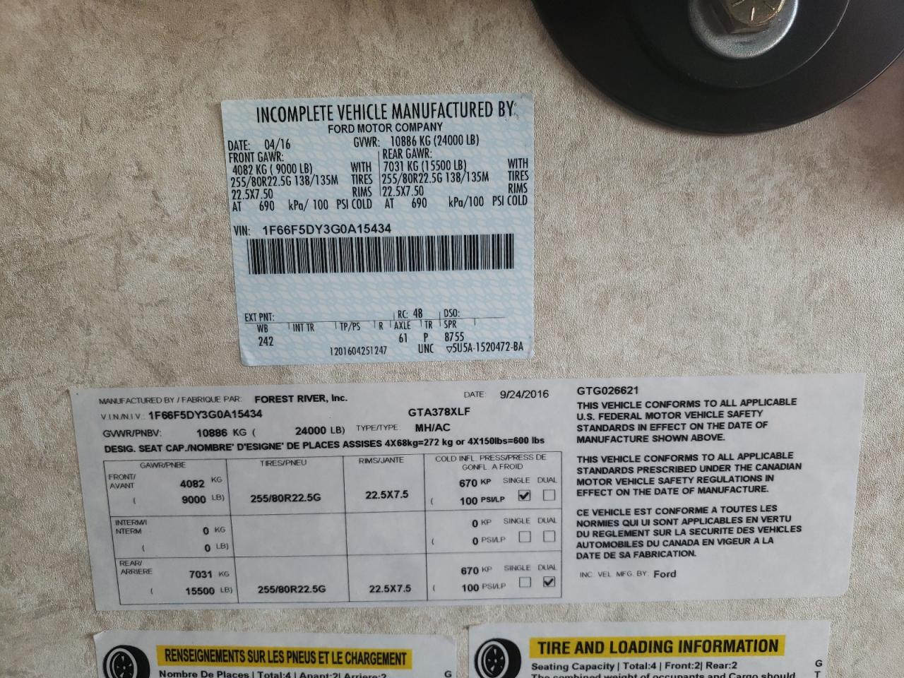 Photo 10 from auction – 2016 FORD F53 with VIN 1F66F5DY3G0A15434