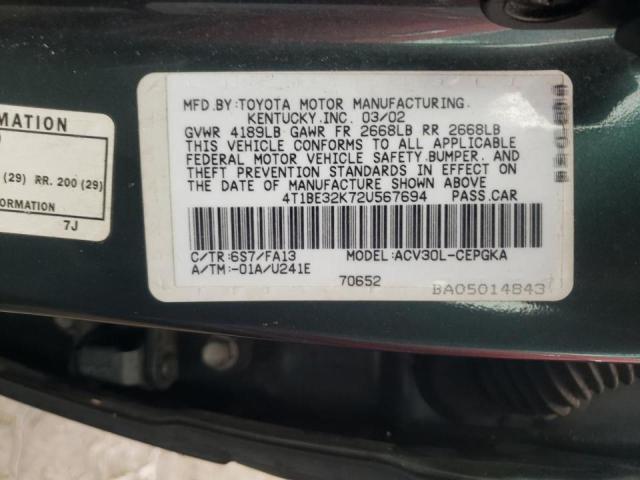 Photo 10 from auction – 2002 TOYOTA CAMRY LE with VIN 4T1BE32K72U567694