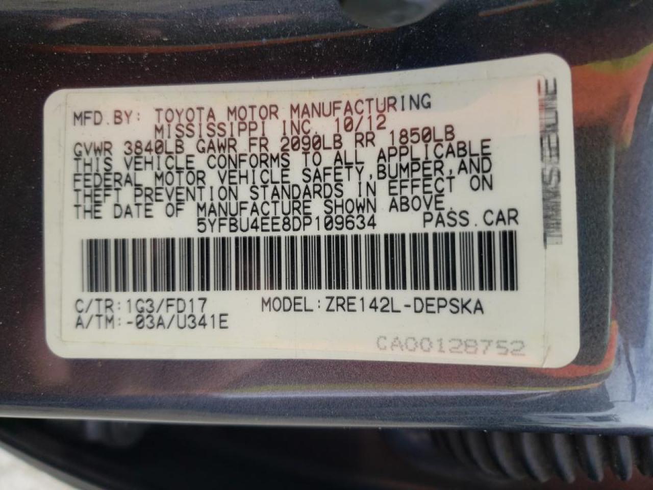 Zdjęcie 10 z aukcji – 2013 TOYOTA COROLLA BA z VIN 5YFBU4EE8DP109634