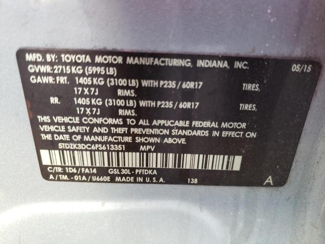 Photo 10 from auction – 2015 TOYOTA SIENNA with VIN 5TDZK3DC6FS613351