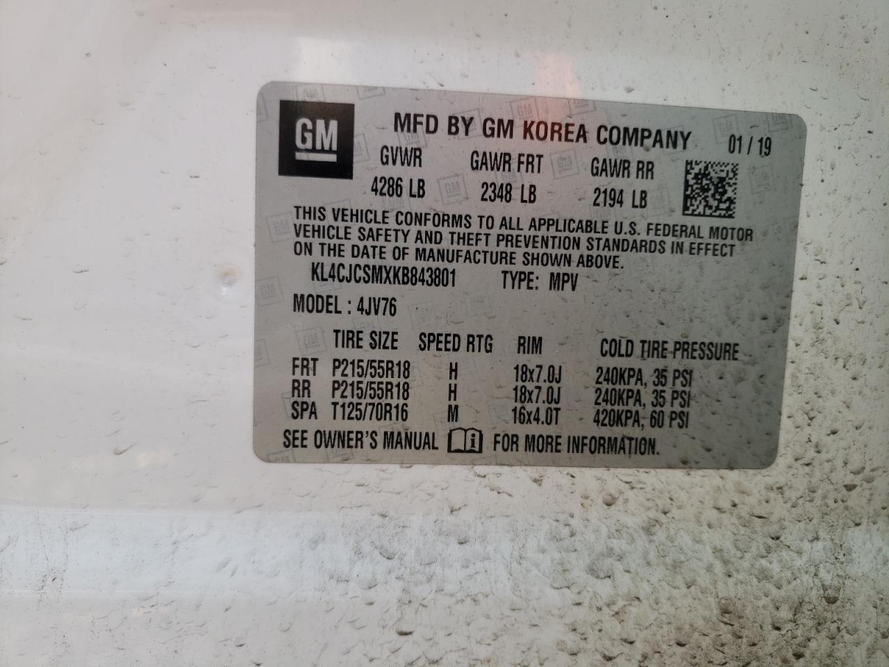 Photo 10 from auction – 2019 BUICK ENCORE ESS with VIN KL4CJCSMXKB843801