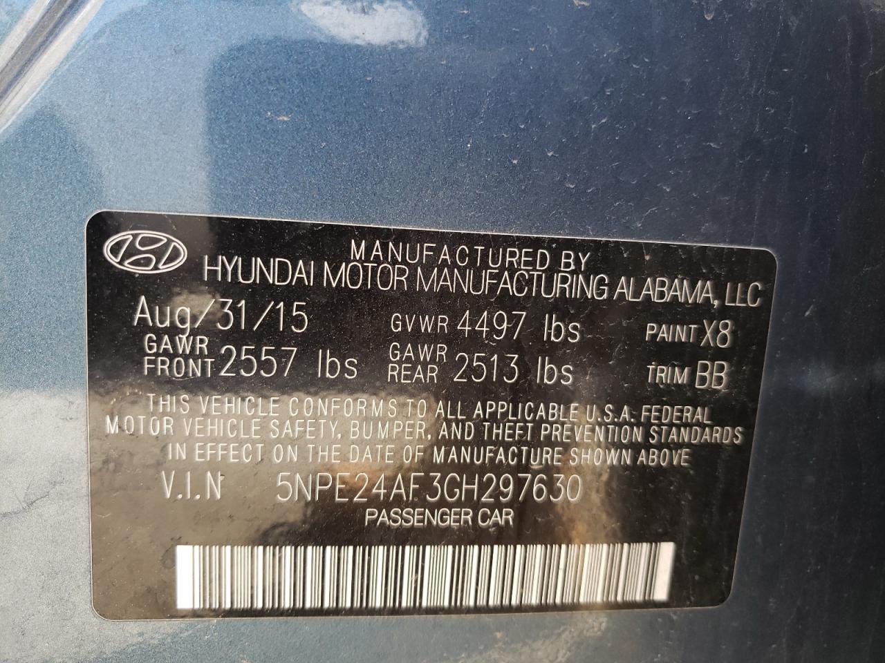 Photo 10 from auction – 2016 HYUNDAI SONATA SE with VIN 5NPE24AF3GH297630