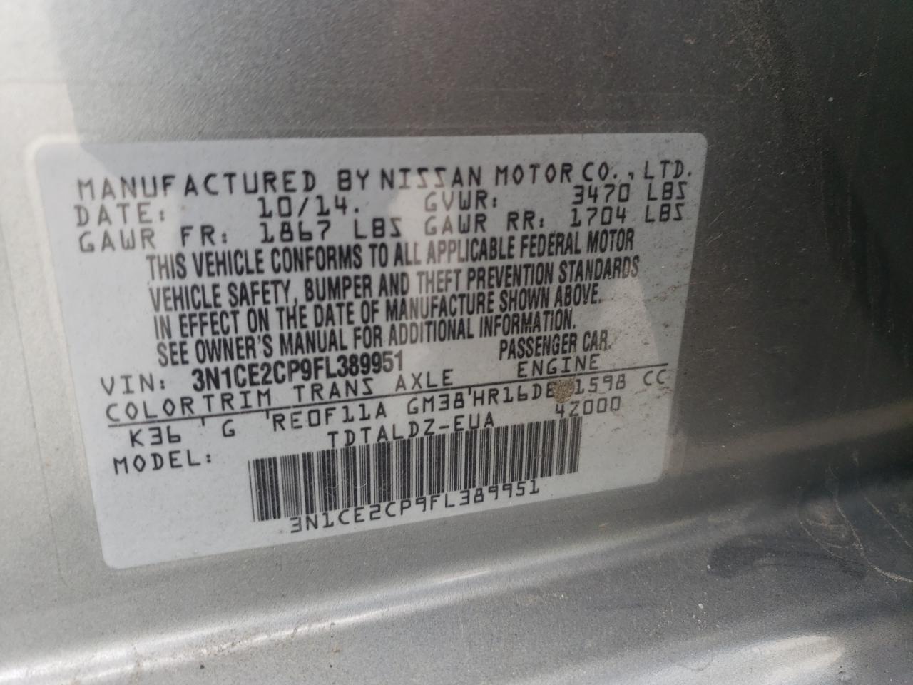 Photo 10 from auction – 2015 NISSAN VERSA NOTE with VIN 3N1CE2CP9FL389951