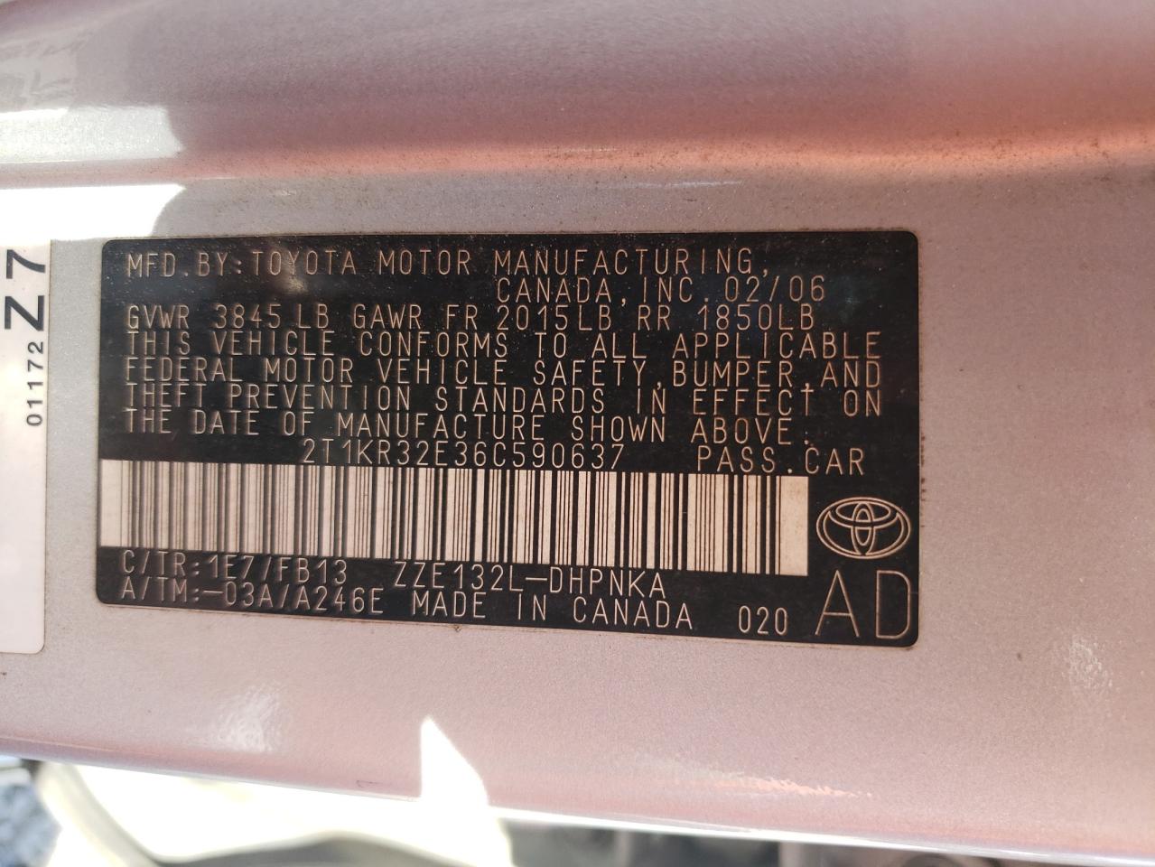 Photo 10 from auction – 2006 TOYOTA COROLLA MA with VIN 2T1KR32E36C590637
