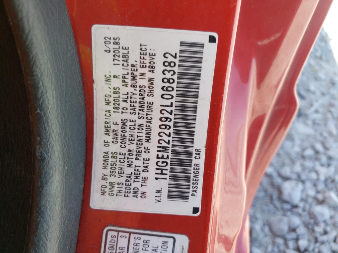 Photo 10 from auction – 2002 HONDA CIVIC EX with VIN 1HGEM22992L068382