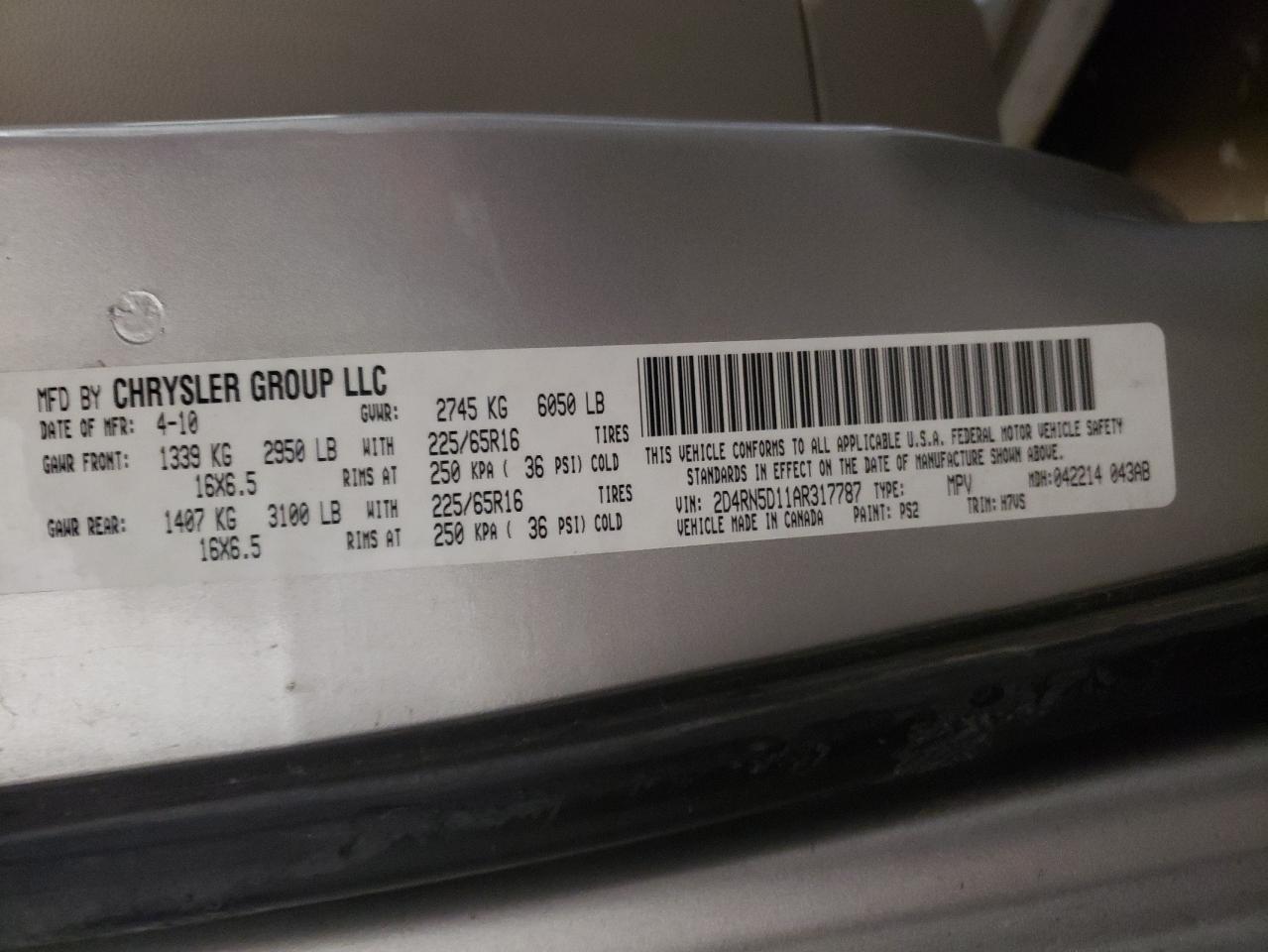 Photo 10 from auction – 2010 DODGE GRAND CARA with VIN 2D4RN5D11AR317787