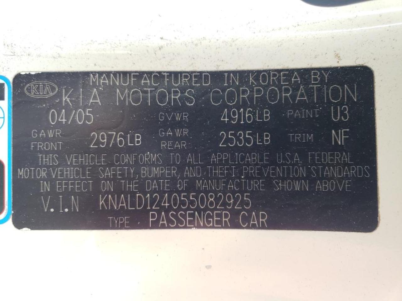 Photo 10 from auction – 2005 KIA AMANTI with VIN KNALD124055082925