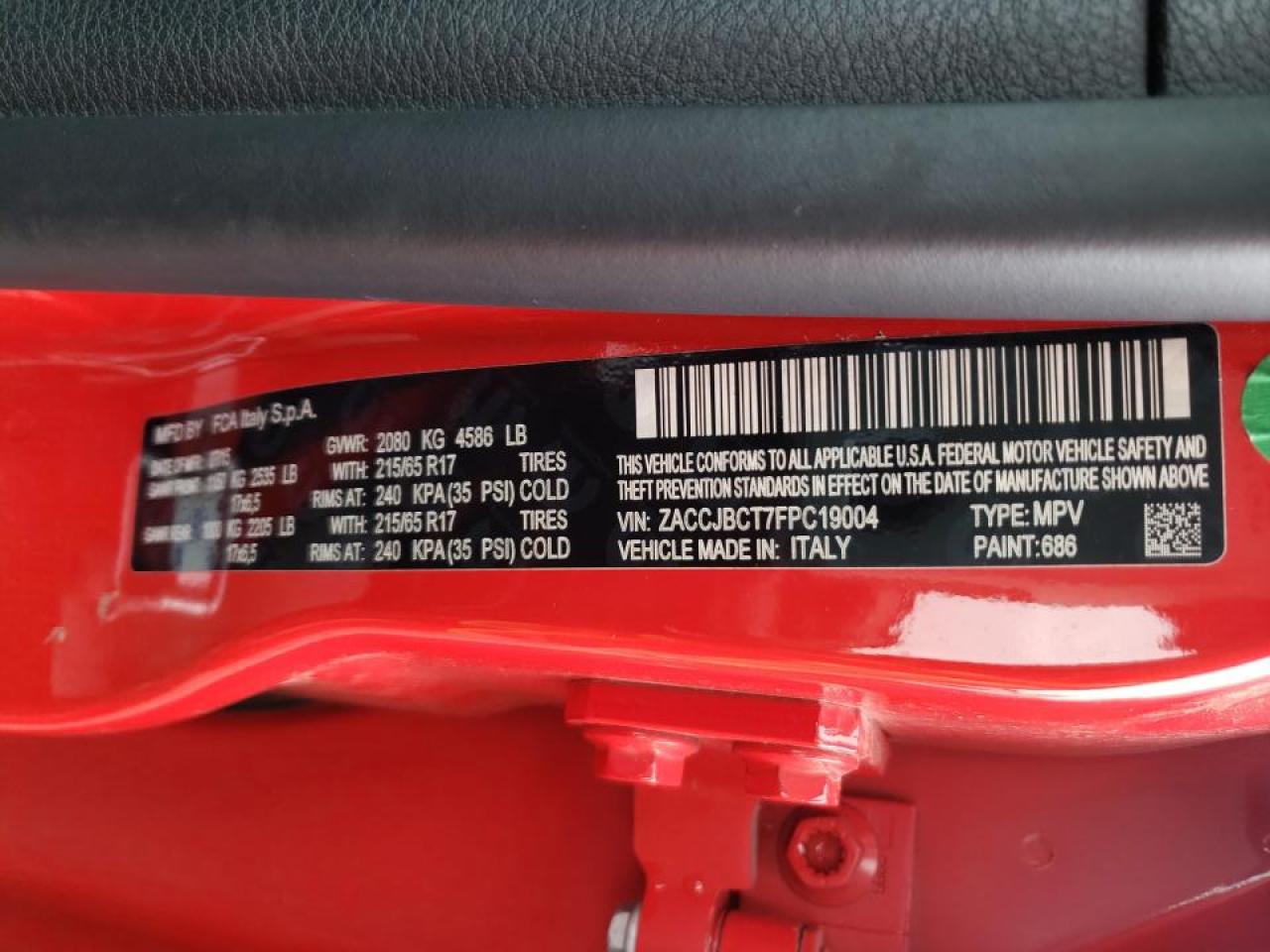 Photo 10 from auction – 2015 JEEP RENEGADE T with VIN ZACCJBCT7FPC19004