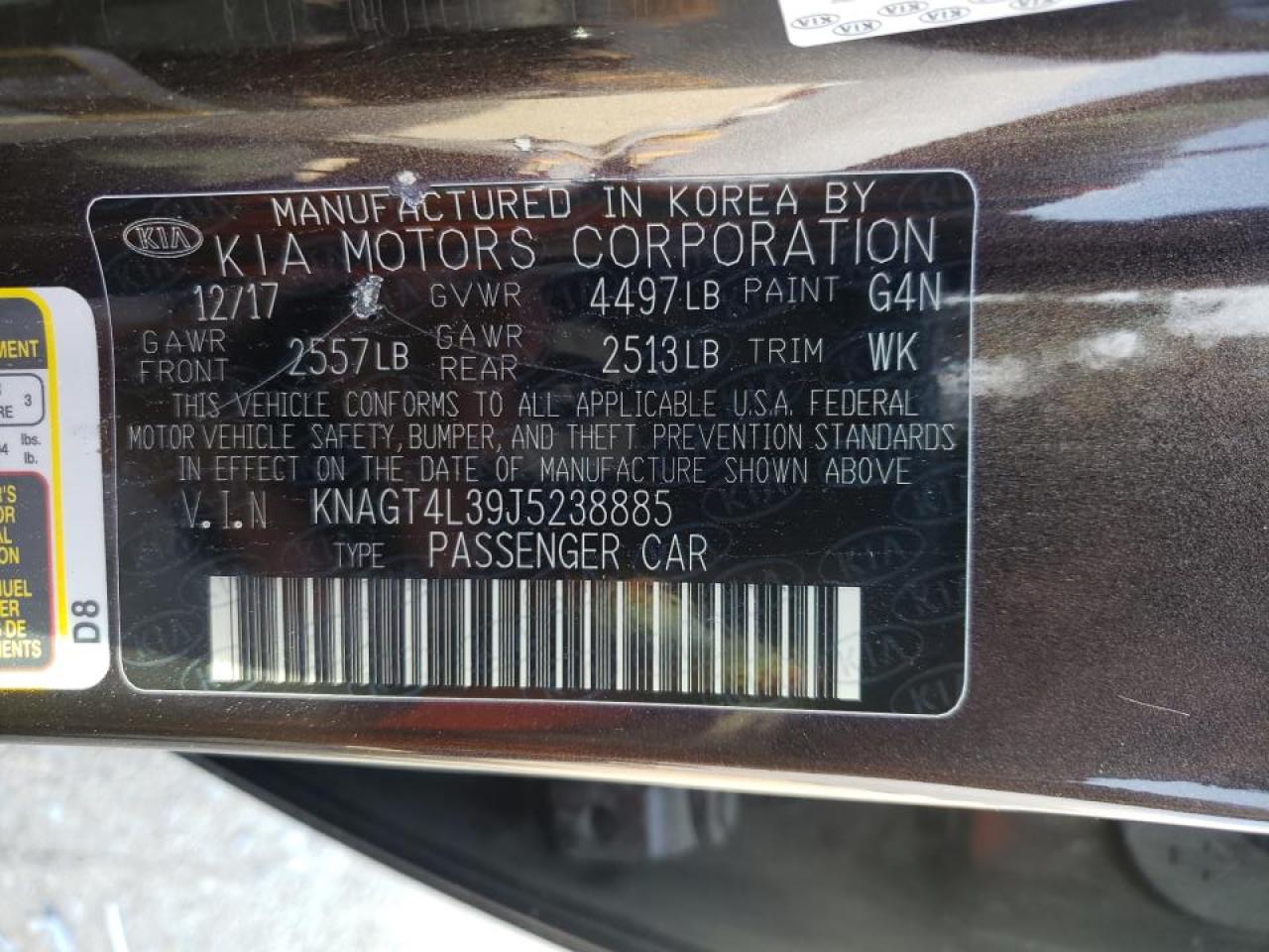 Photo 10 from auction – 2018 KIA OPTIMA LX with VIN KNAGT4L39J5238885