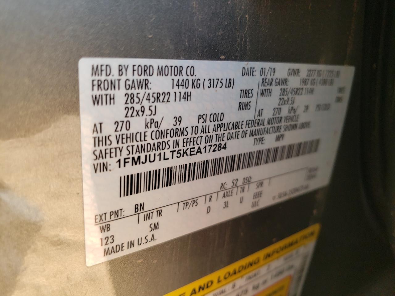 Photo 10 from auction – 2019 FORD EXPEDITION with VIN 1FMJU1LT5KEA17284